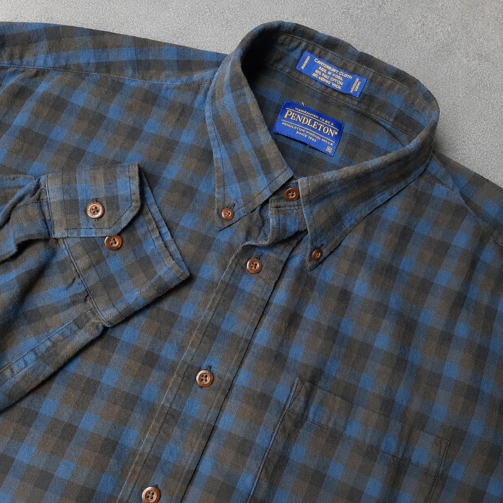 Pendleton Flannel Shirt Mens Extra Large Blue WOOL Blend Plaid Canterbury Cloth